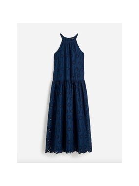 NWT! Madewell Embroidered Drop-Waist Maxi Dress Floral Eyelet Deep Indigo Blue S